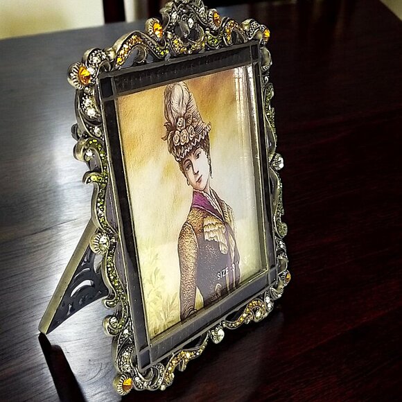 Tizo Italian Enamel Metal Photo Frame Retired Swarovski Crystals Ornate 3x3 - Picture 2 of 16
